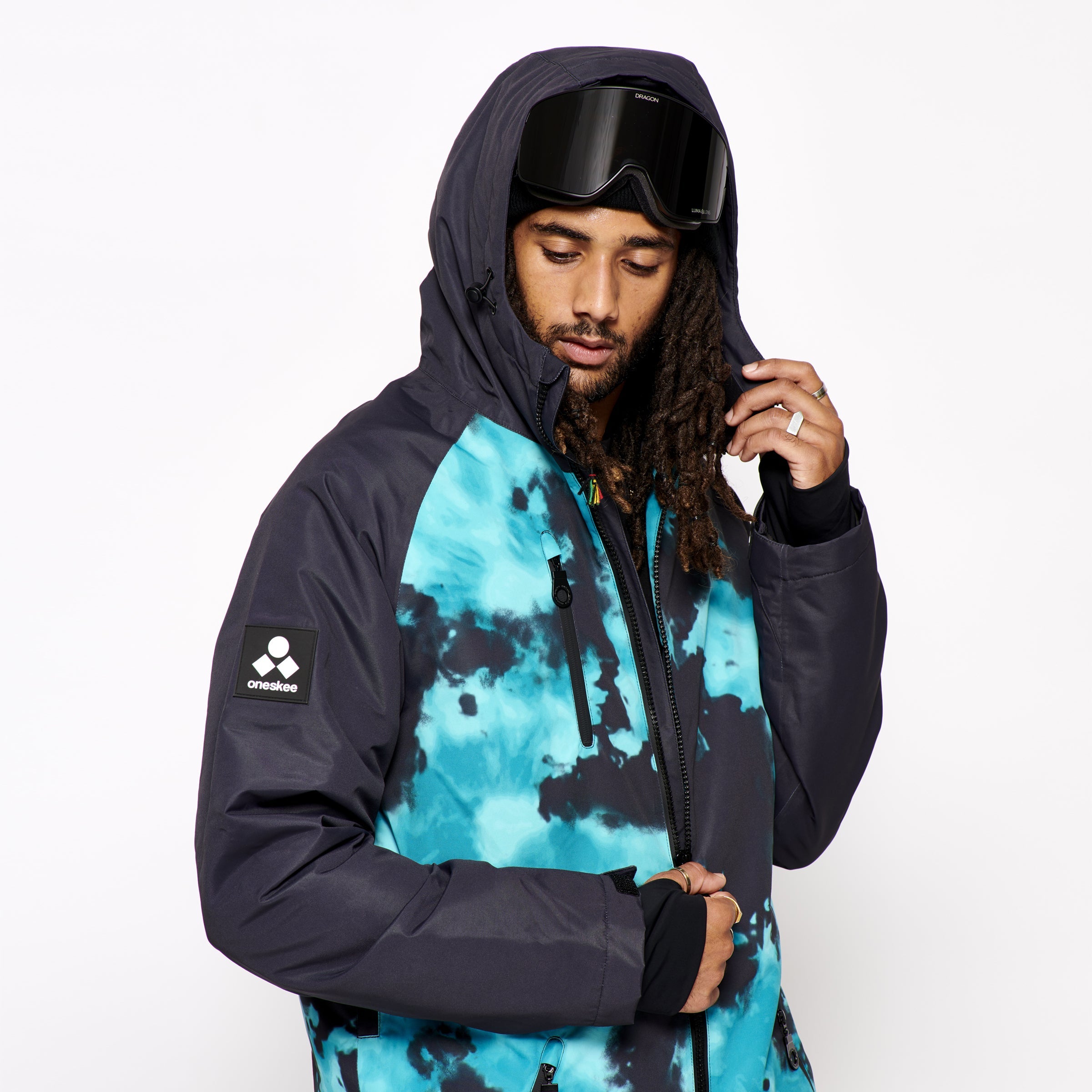 Men's Snow Suit, Turquoise Tie Dye