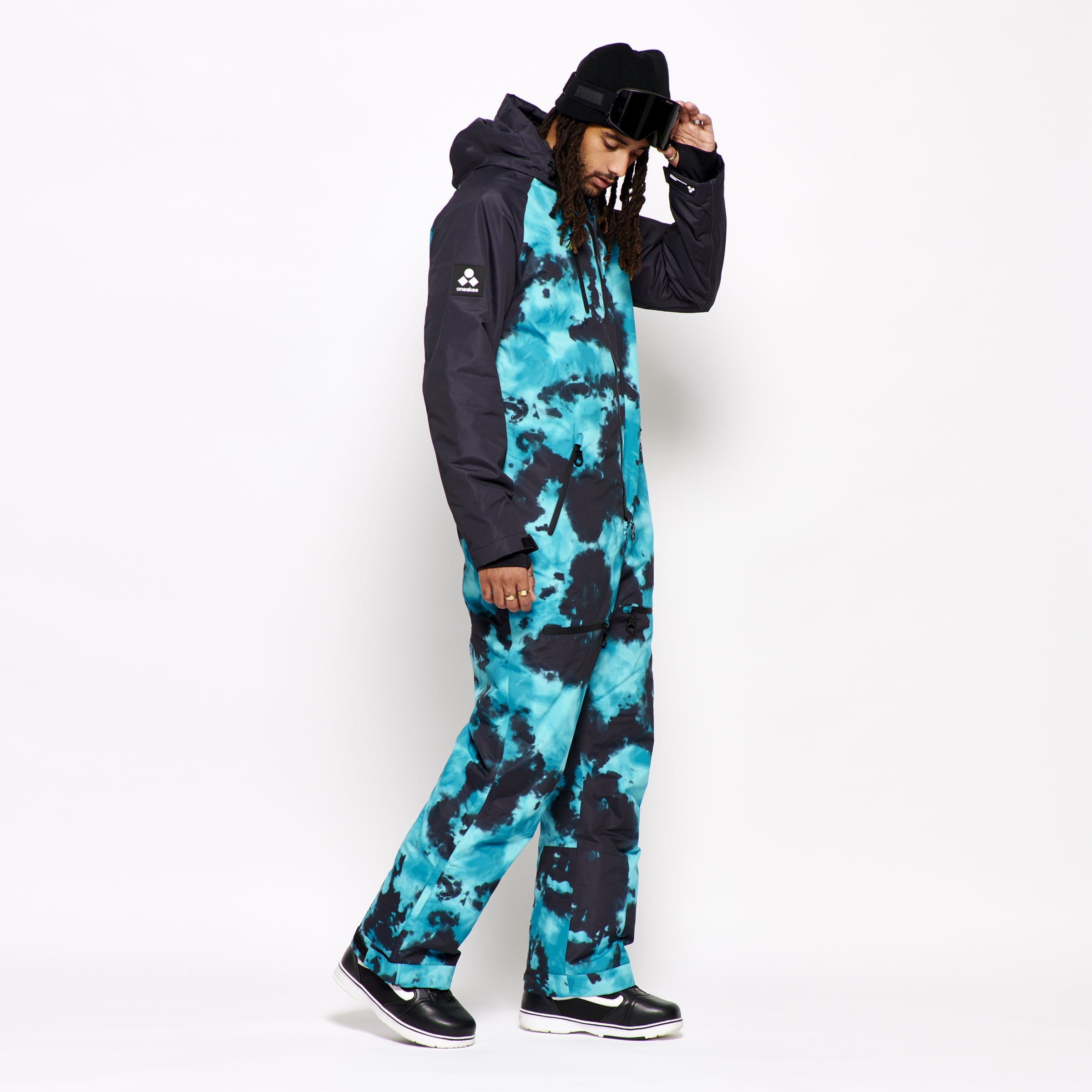 Men's Snow Suit, Turquoise Tie Dye