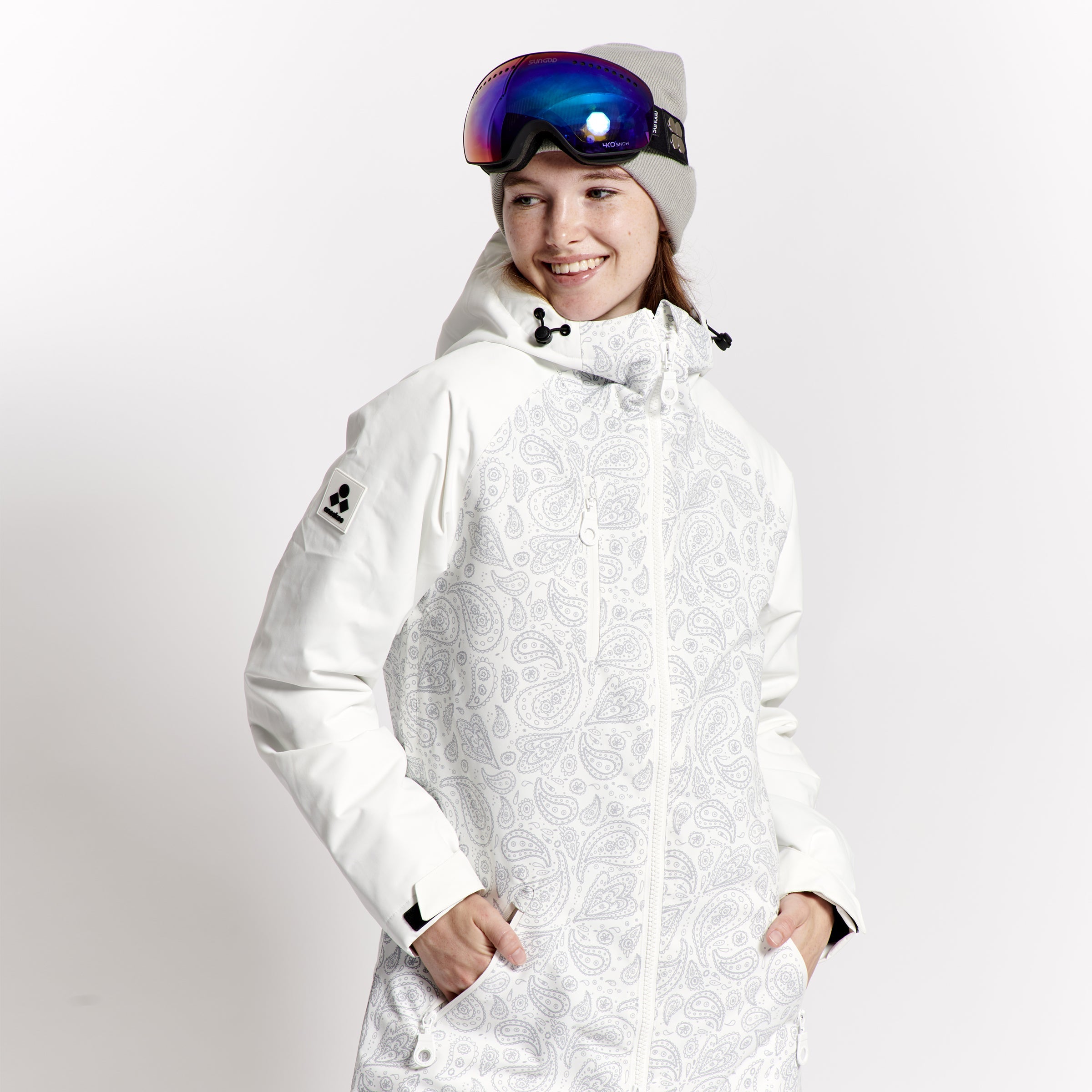 Women's Snow Suit, White Paisley